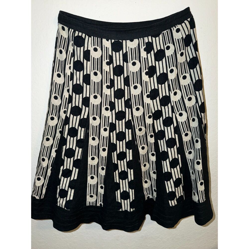 Tweeds Black White Linen Blend Skirt Size 8 Striped Polka Dot Pattern 55% Linen